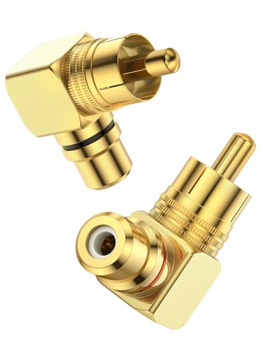 SOUNDFAM 90° RCA変換アダプタ，L字RCA オス-メスアダプター 24K金メッキ- (2個入り、赤1個 & 黒1個)