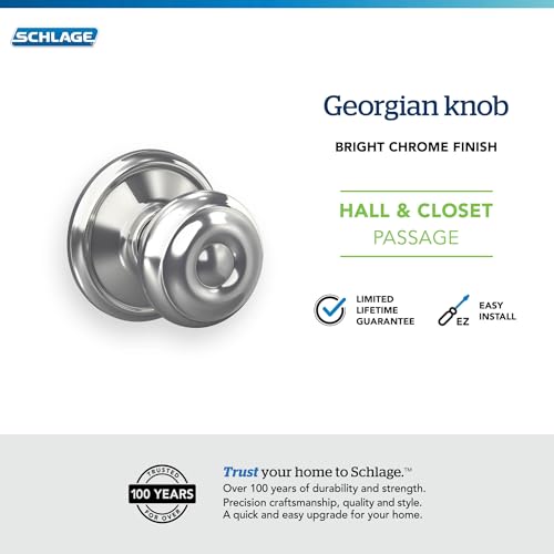 Image of SCHLAGE F10GEO625 Georgian Hall and Closet Knob, Bright Chrome