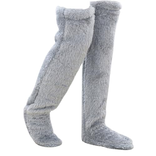 UIVXXUD Calcetines mullidos por encima de la rodilla, calcetines de felpa alta, calentadores de piernas largas peludos, calcetines de invierno para dormir esponjosos, Gris, Talla única