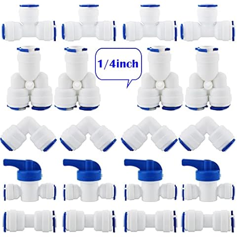 CESFONJER 1/4" Conector y Válvula de Cierre en Línea para RO Osmosis Inversa Paquete de 20 Cover