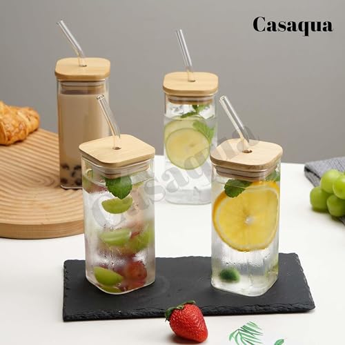 Image of Glass Tumbler with Bamboo Lid & Straw - 350ml, Set of 1, Drinking Glasses with Handle, Borosilicate Glass Cups for Iced Coffee, Bubble Tea, Boba, Juice, Smoothies & Water