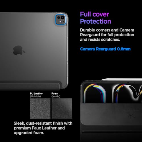 Image of Spigen for iPad Pro 13 Inch Case M5 /M4 (2025-2024), Liquid Air Folio Protective Tri-Fold Cover with Transparent Back, Supports Auto Wake /Sleep, Black