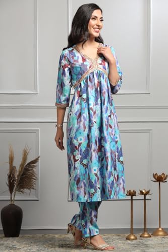 Image of DHRUVI TRENDZ Cotton Blend Kurta Set For Women | Kurta Set | Kurta Set For Women | Festive Kurta Set For Women | Regular Fit Kurta Set For Women