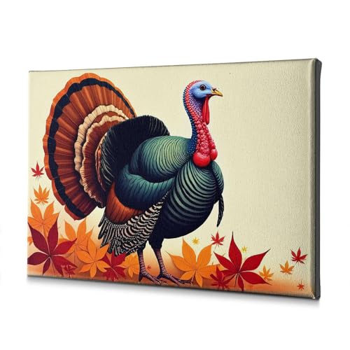 Toile dinde colorée feuilles d'automne 30x40 cm : cadeau idéal nature rustique