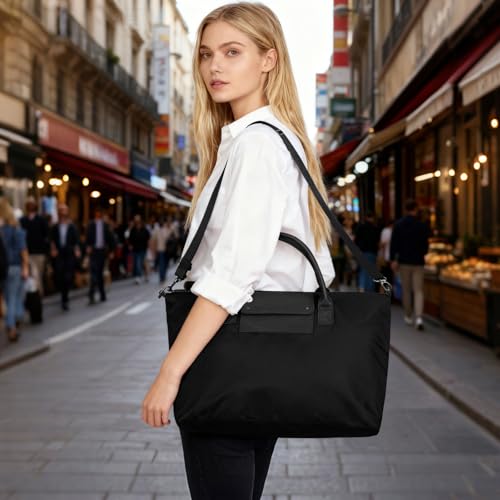 Bolso tote grande de nylon para mujer con correa y cierre miniatura 2