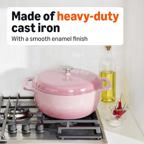 Image of Amazon Basics Enameled Cast Iron Dutch Oven Pot with Lid, Round, Dual Handles, Heavy-Duty, Oven Safe for Stews, Roasting, Baking, 6-Quart, Light Pink
