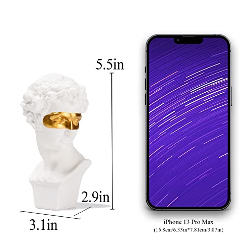 Estatua Busto Hombre David Máscara Griega Resina Blanca y Dorada miniatura 2