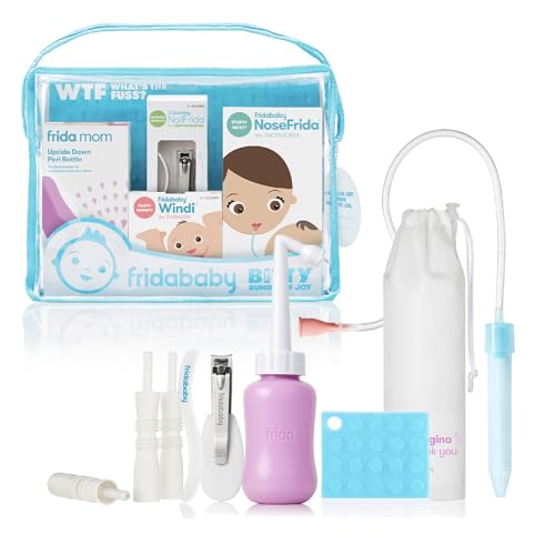 Frida Baby Bitty Bundle of Joy Mom & Baby Essentials Healthcare and Grooming Gift Kit Includes Peri Bottle, NoseFrida Snotsucker, Windi Gaspasser & Nail Clipper + File Set