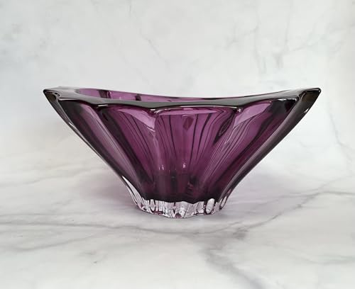 Czech Bohemian Crystal Glass Bowl 8 Purple Vintage European Design Elegant Centerpiece Dish Fruits Desserts Home Decor Wedding Birthday Housewarming Anniversaries