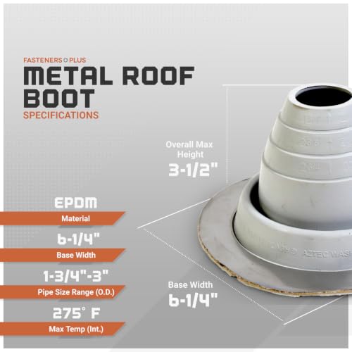 Image of Fasteners Plus #2 Round EPDM Metal Roof Pipe Flashing Boot (Fits 1-3 /4 inch - 3 inch Pipe OD), White