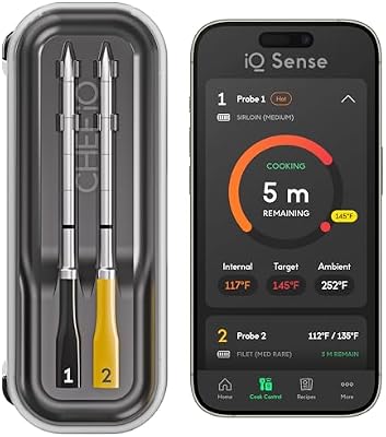 CHEF iQ Sense | Smart Wireless Meat Thermometer | 2 Ultra-Thin Probes | WiFi Unlimited Range | 1000°F Heat Safe | 5 Sensors | BBQ, Grill, Oven, Smoker, Air Fryer | Gen3