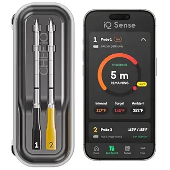 CHEF iQ Sense [2025 Model] | Smart Wireless Meat Thermometer | 2 Ultra-Thin Probes | WiFi Unlimited Range | 1000°F Heat Safe | 5 Sensors | BBQ, Grill, Oven, Smoker, Air Fryer | Gen3