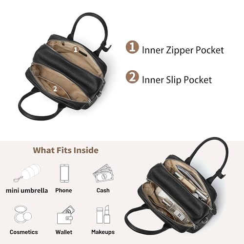Bolso Satchel de Cuero Suave para Mujer con Dos Bolsillos y Correa Desmontable miniatura 5