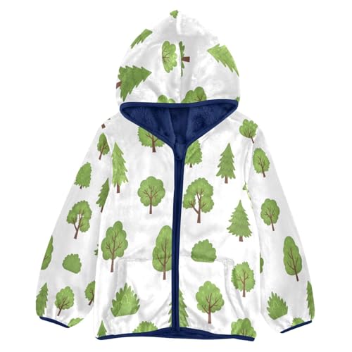 Tree Forest Pattern Print Design Toddler Fleece Jacket Girl Boys Hooded Fleece Jacket Coat Warm Outwear Zip-up 3-10T