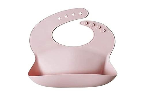 Mushie - Babero de silicón para bebé ajustable y resistente al agua rosado