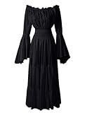 ReminisceBoutique Renaissance Medieval Dress Costume Mythic Mystic Forest Sword Mistress Chemise (Regular, Black)