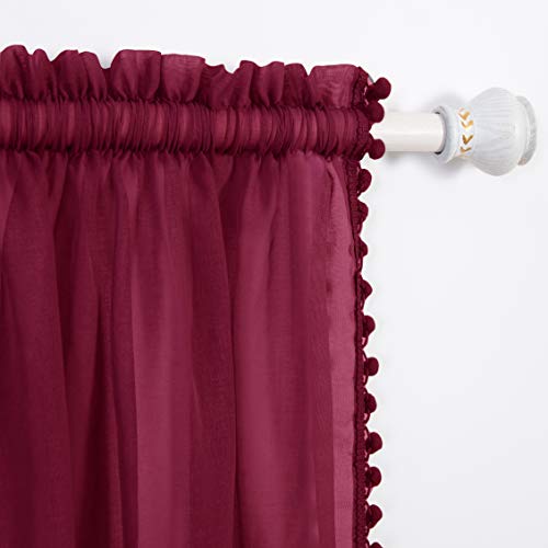 Elegant Comfort Semi-Sheer Pom Pom Tassels Curtains, 2 Panels Set, with 2inch Rod Pocket