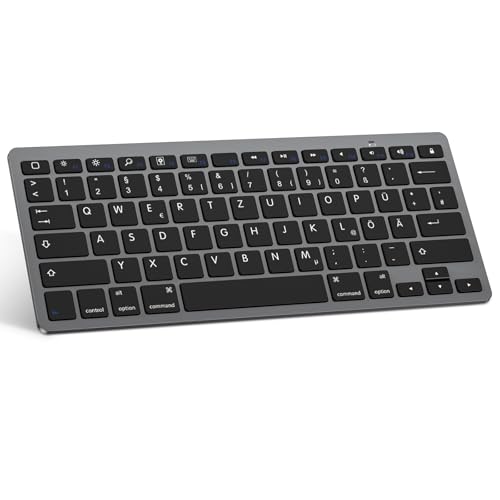 OMOTON deutsche Bluetooth Tastatur für iPad 10.9/10.2/9.7, Air 6/5/4/3, Pro 13/12.9/11/10.5 und iPhone, QWERTZ Layout, Tragbare Kabellose, Space Grau