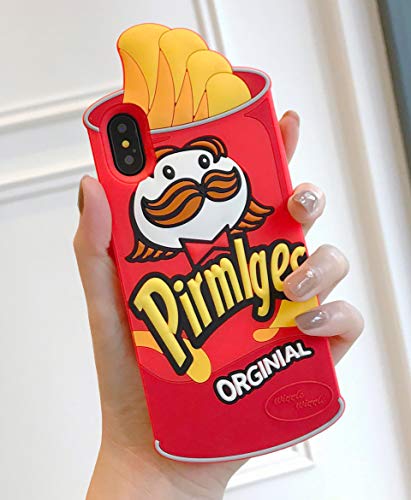 Topfunny Cases For Iphone Xs/X Case Silicone 3D Cute Cartoon Design Soft Tpu Slim Fit Rubber Bumper Cover Shockproof Case With Lanyard Compatible With Apple Iphone Xs/X 5.8" Chips #TOP1