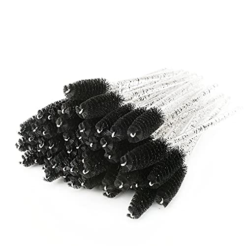 I-Laesh 100 Pcs Disposable Eyelash Brushes, Mascara Wands, Eye Lash Brush, Spoolies For Eyelash Extensions, Spoolie Eyebrow Eyeshadow Brow Makeup Supplies Kit Cleansing Glitter Applicator Tool Accessories Bristle (Crystal Black) #TOP7