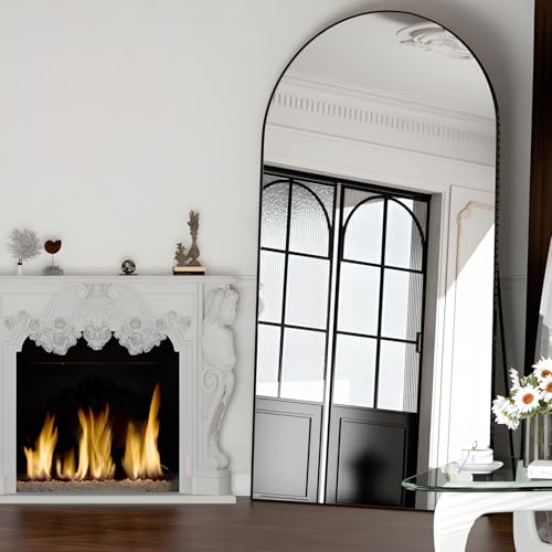 NEUWEABY Arched Floor Mirror 198x96cm Arch Full Length Mirror with Stand Black Large Wall Full Body Mirror Standing Hanging or Leaning Against Wall for Bedroom Entry, Living Room