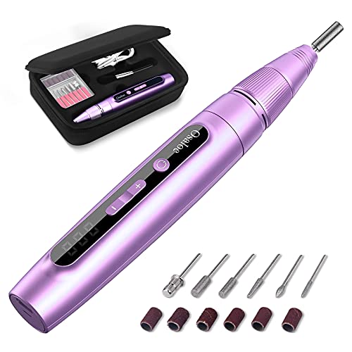 Lima de Uñas Eléctrica Profesional Kit de Manicura Pedicura Recargable 30000 RPM Velocidad Ajustable con Batería Pantalla LED Portátil Manicura y Pedicura Eléctrico para Hogar y Salón (Rosado)