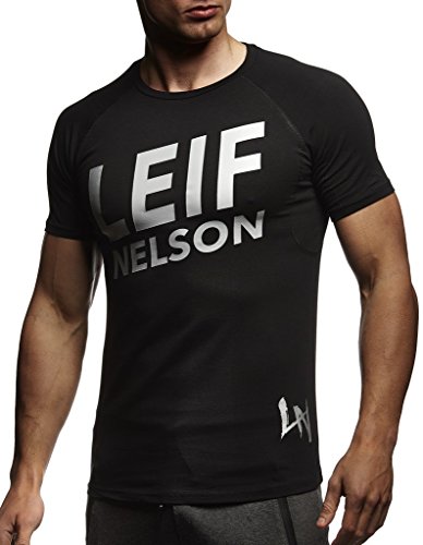 Leif Nelson Sport Maglietta Uomo Camicia Fitness Maschile da allenare Girocollo LN-8043 Nero-Grigio Small