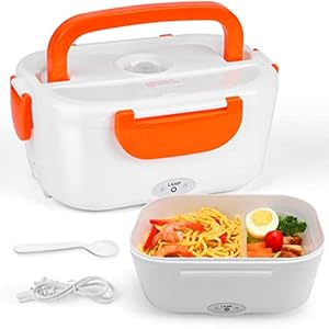 VECH Electric Lunch Box – 110v Heated Lunch Box – Electric Heating Lunch Box Food Heater Warming Bento Box for Home & Office Use (Orange)