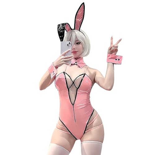 KORURACLUB Bunny Girl Cosplay Anime Bunny Bodysuit Halloween Cosplay Dessous für Damen Cosplay Events(Rosa XL)