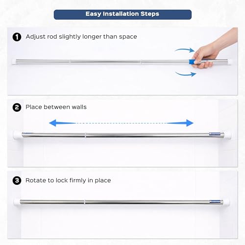 Image of Homestrap Extendable Curtain Rod (80-150 cm) | Multipurpose, rustproof & Adjustable Tension Rod with Strong Grip | Stainless Steel Rod for Windows, Shower, Wardrobe & Drying Clothes