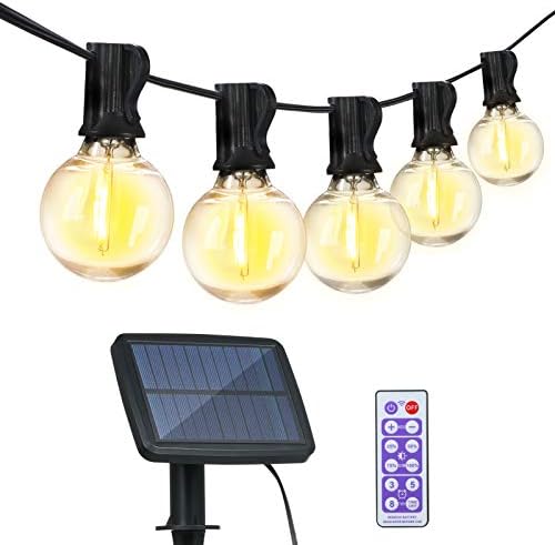 Catena Luminosa LED Energia Solare e USB Ricaricabile, Luci Stringa da Giardino Impermeabile IP65, 4 Modalità, Luci da Esterno 12+1 Lampadine LED G40 Bianco Caldo per Giardino, Casa, Festa Natale