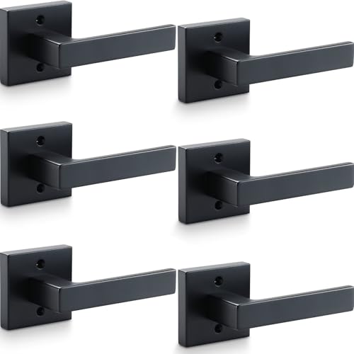 Linkaa Black Dummy Lever Handles Interior for Closet French Door Knobs for Double Doors, Front Door Lock Set(3 Pair Dummy（6 Handles）, No-Turning，No Latch