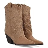 97507 Bota Cowboy para Mujer con Diseno de Cana Media con Tachuelas metalicas. Punta Fina y Tacon Cubano. Tirador Lateral y Cierre de Cremallera. Ideal Otono Invierno. Kaki Talla 37