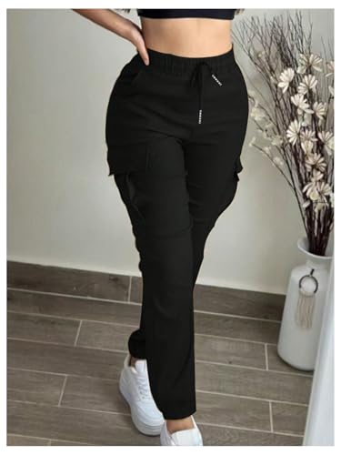 SweatyRocks Women's Cargo Pants Drawstring Waist Joggers Long Trousers with Pockets4