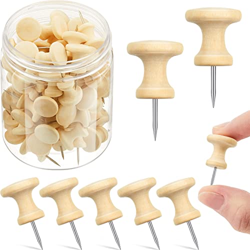 60 Pieces Giant Push Pins Big Thumb Tacks Large Tacks Jumbo Pins Steel Point 1 Inch Plastic Heads Pins Marking Pins For Cork Board (Wood Color) #TOP1