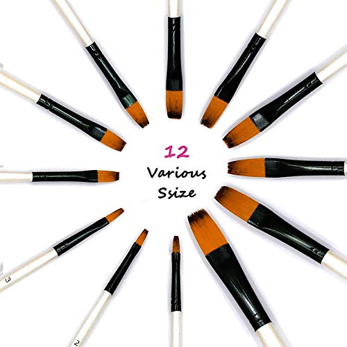 Acrylic Paint Brushes Set, 12Pcs Flat Tip Nylon Hair Artist Paintbrushes For Acrylic Watercolor Oil Ink Canvas Painting, Face Body Nail Art, Rock, Model, Shoes, Crafts & Paint By Number, Art Supplies #TOP5