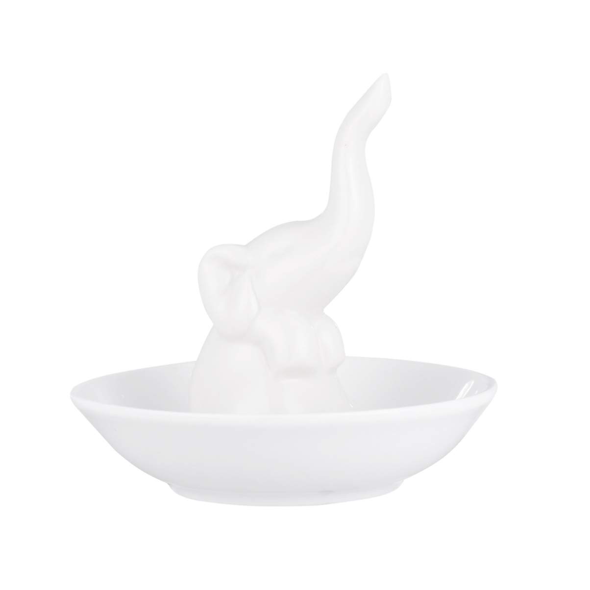 Vosarea White Elephant Ring Dish Holder Ceramic Animal Ring Holder Jewelry Plate Trinket Dish Necklace Earrings Rings Display Organizer (White)