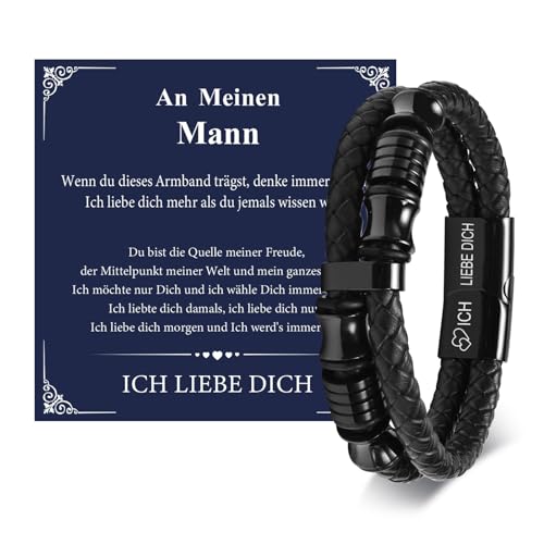 FAJUXIS Herren Armband Aus Schwarzem Naturstein - Romantisches Geschenk Für Partner
