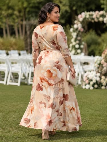 Image of SUZONANA Plus Size Maxi Dresses for Curcy Women Casual Loose 3 /4 Sleeve Long Dress with Belt