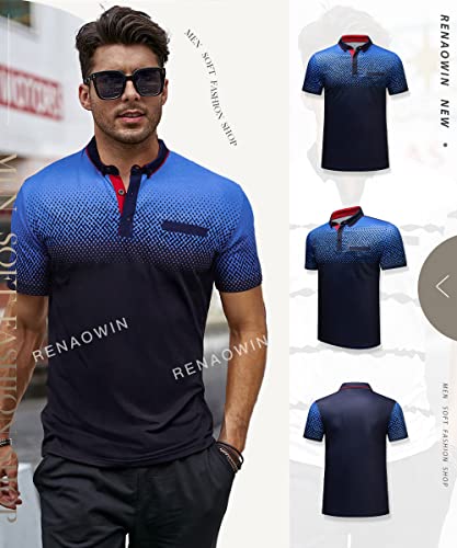 Renaowin Men's Short Sleeve Polo Shirts With Front Pocket Casual Basic Quick-Dry Button Up Golf Tee Shirts For Men,Us 46(Xl),Blue #TOP2