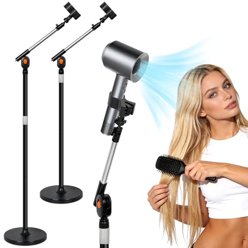 Hair Dryer Stand Hands Free Hair Dryer Holder Stand with Rotary Lock Swing Arm 23.663 Adjustable Height Hair Diffuser Stand 360 Rotating with Heavy Base for Dyson Supersonic Bathroom Vanity