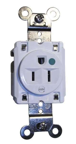 Receptacle, 15 A Amps, 125V AC, Flush Mount, Single Outlet, 5-15R, White