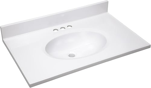Miniatura 29 de Design House Tapa de tocador con lavabo, salpicadero de 4 pulgadas, mármol cultivado, montaje central, marfil, 31 pulgadas de ancho x 19 pulgadas