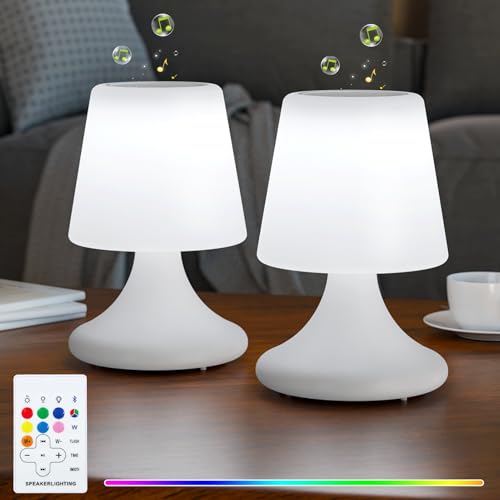 uuffoo 2 Pack Table Lamp Shower Lamp with Speaker Patio Cordless Outdoor Speaker with Lights RGB IP44 for Patio Pool Party Bathroom