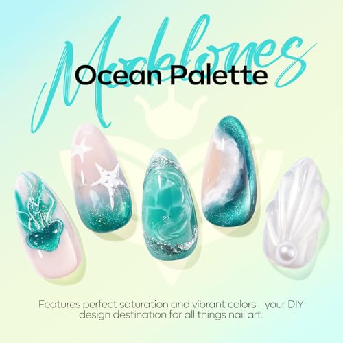 Image of modelones Glitter Gel Nail Polish Set, 6 Colors White Green Lake Blue Pearl Shimmer 9D Cat Eye Gel Polish with Magnet Soak Off LED Nail Art Kit Salon DIY Home Gift