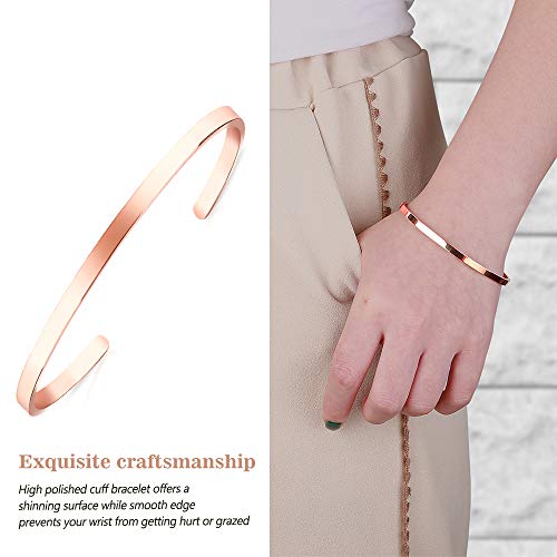 Lolalet Thin Open Cuff Bracelet, Christmas Gift For Girlfriend Wife Mom, 18K Rose Gold Plated Couples Oval Love Bracelets, Plain Polished Finish Open Cuff Bangle Jewelry Gift For Men Women -Rose Gold #TOP3