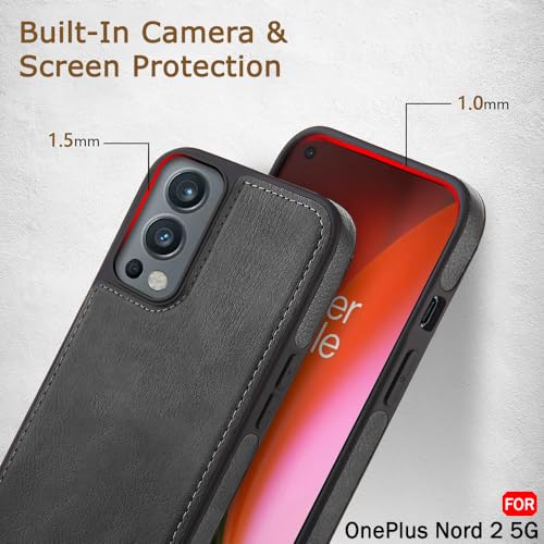 Image of TheGiftKart Genuine Leather Finish Back Cover for OnePlus Nord 2 5G / OnePlus Nord 2 Pac-Man Edition | Shockproof Design | Camera & Screen Protection | Stunning Minimalist Design Back Case (Black)