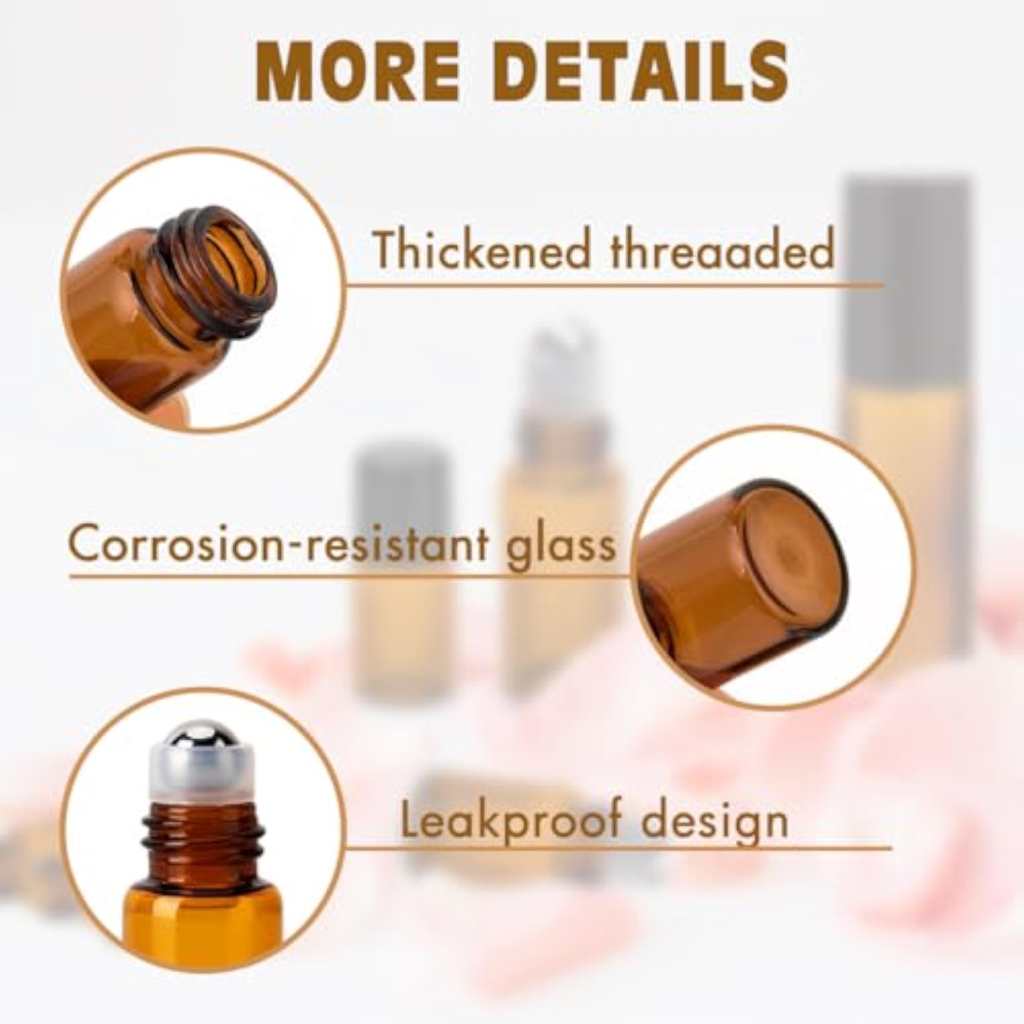 3-24Pcs-Bw: 3Ml Roller Bottles 24Pack Amber Glass