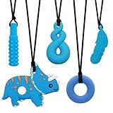 Chew Necklace for Sensory Kids, Boys and Girls, Silicone Dinosaur Chewy Necklaces for Autism, ADHD, SPD, Chewable Oral Motor Pendant for Chlidren