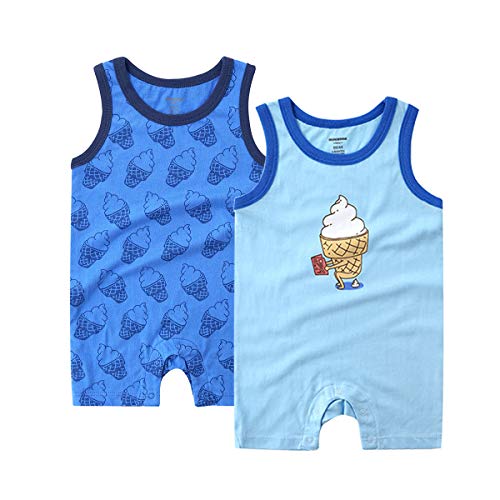 Teach Leanbh Baby Boys Girls 2-Pack Romper Cotton Sleeveless Printing Bodysuit Coverall 3-24 Months (18-24 Months, Ice Cream)